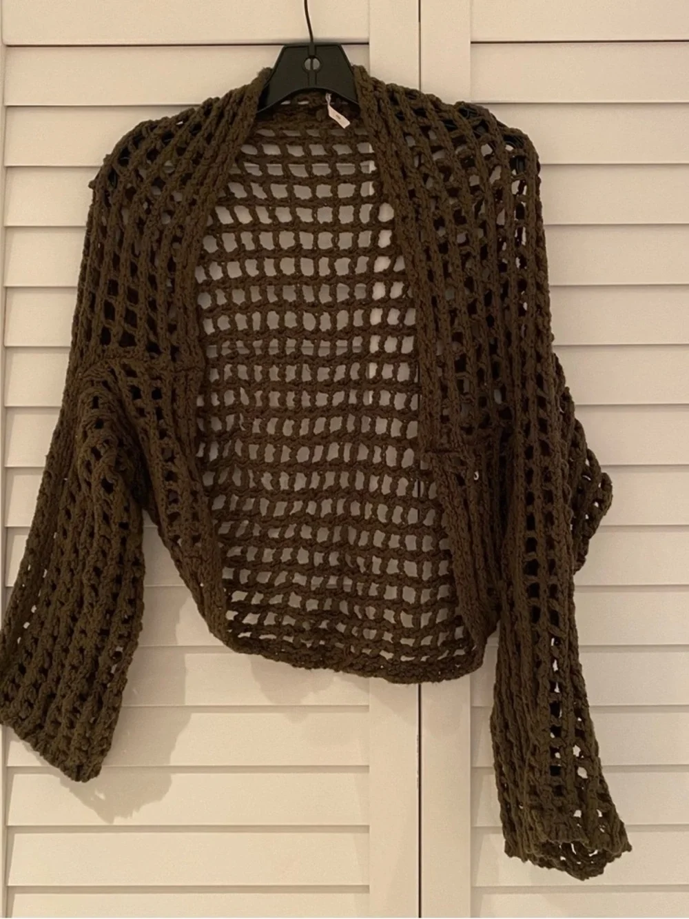 Free People Olive Brown Open Crochet Cardigan